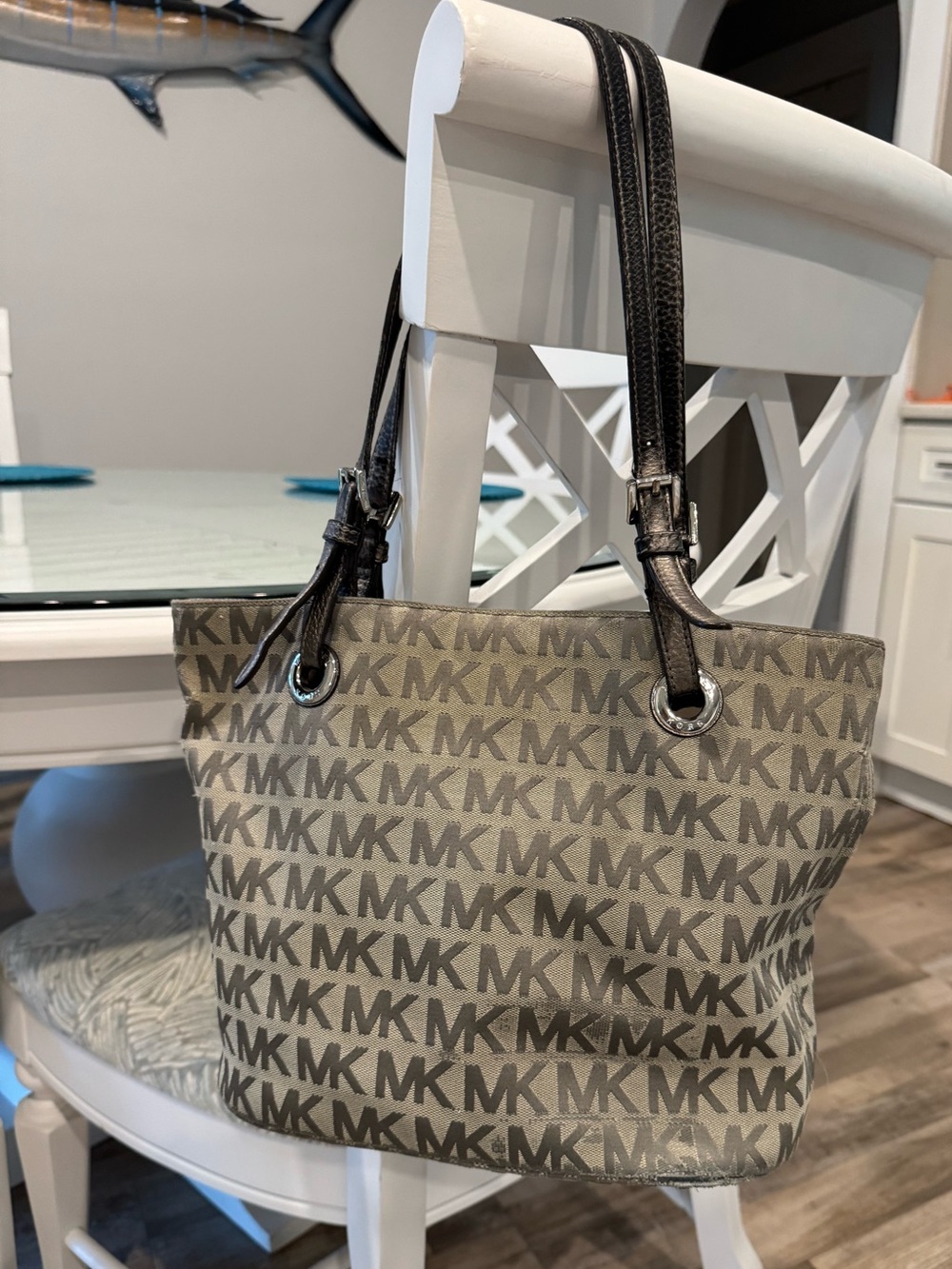 Michael Kors gray MK Logo Tote Bag with Dark gray Straps